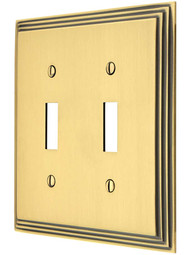 Mid-Century Toggle Switch Plate - Double Gang in Antique Brass.
